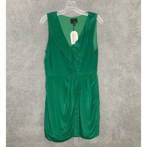 Greylin Dress Womens Large Emerald Green Silk Ruffle Sleeveless Cocktail Party